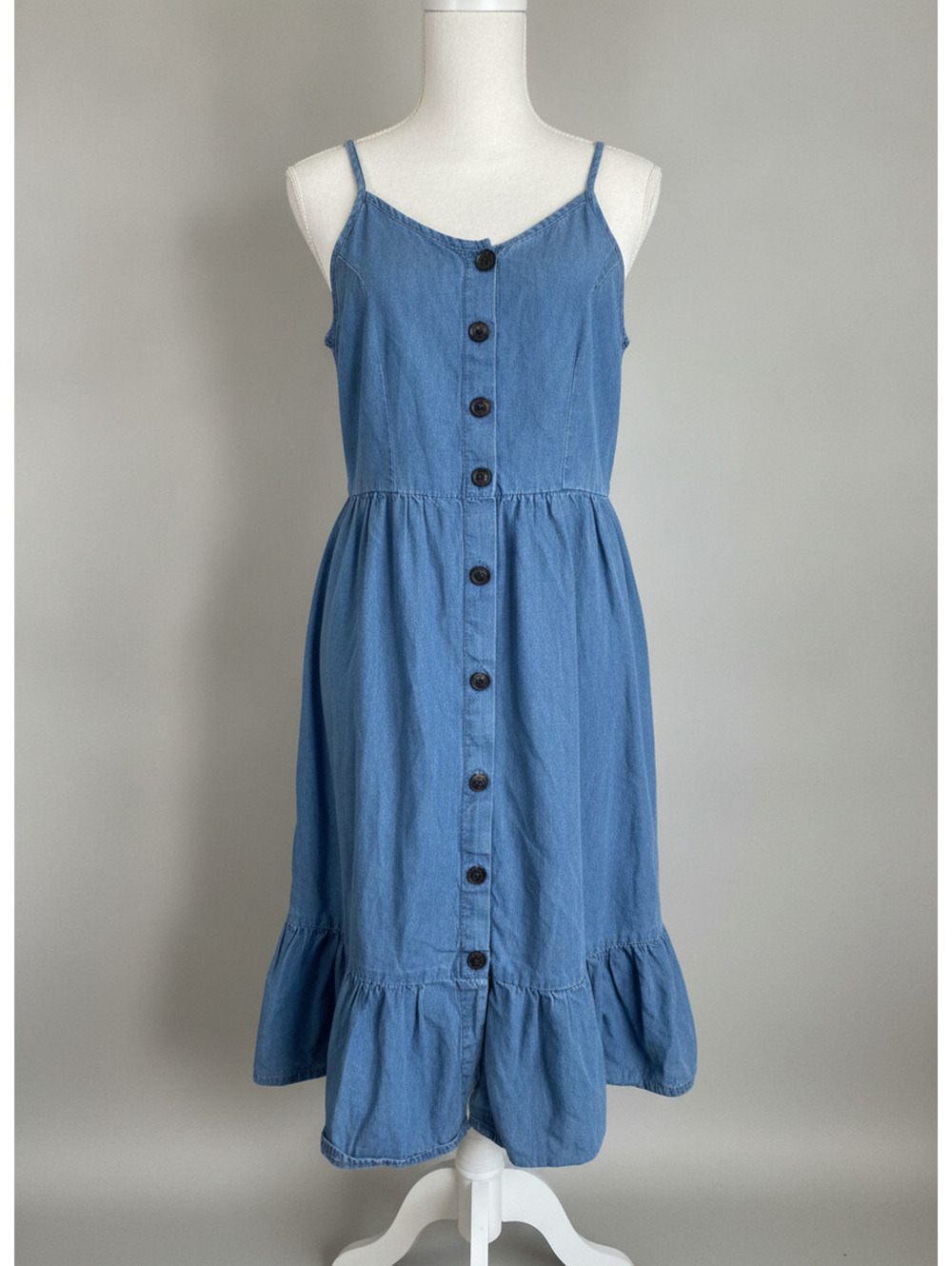 Japna chambray jean fall witchy western blue sleeveless button-front dress xs
